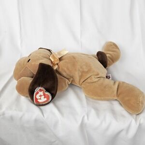 '94 Ty Beanie Baby 14" Pillow Pals WOOF Brown Plush Puppy Dog Stuffed Animal Toy